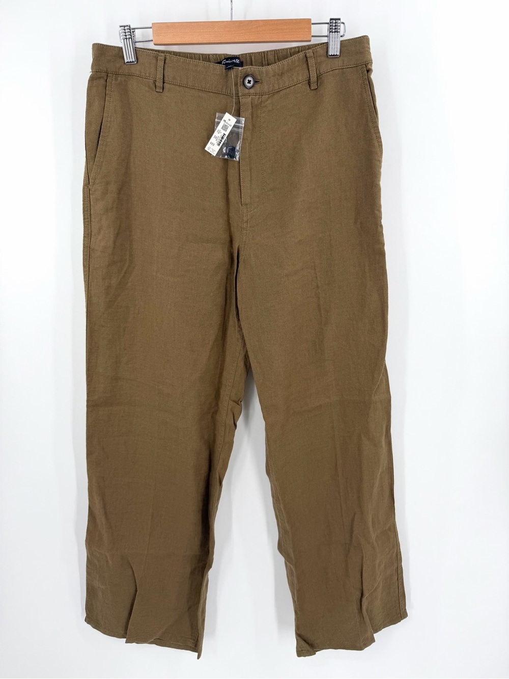 Madewell 100% Linen The Zoe Relaxed Straight Pant in safari khaki Size 10 - Picture 2 of 9